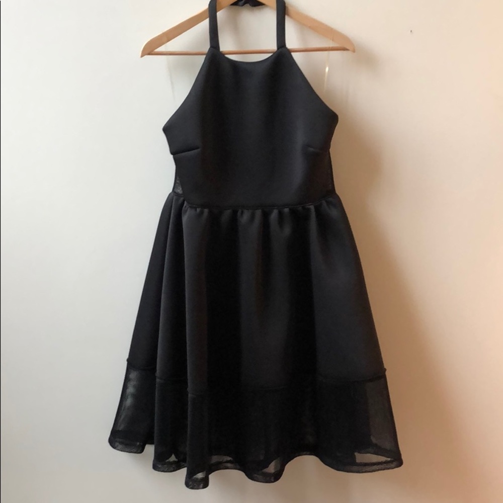 Black scuba mesh halter midi dress - Picture 3 of 7